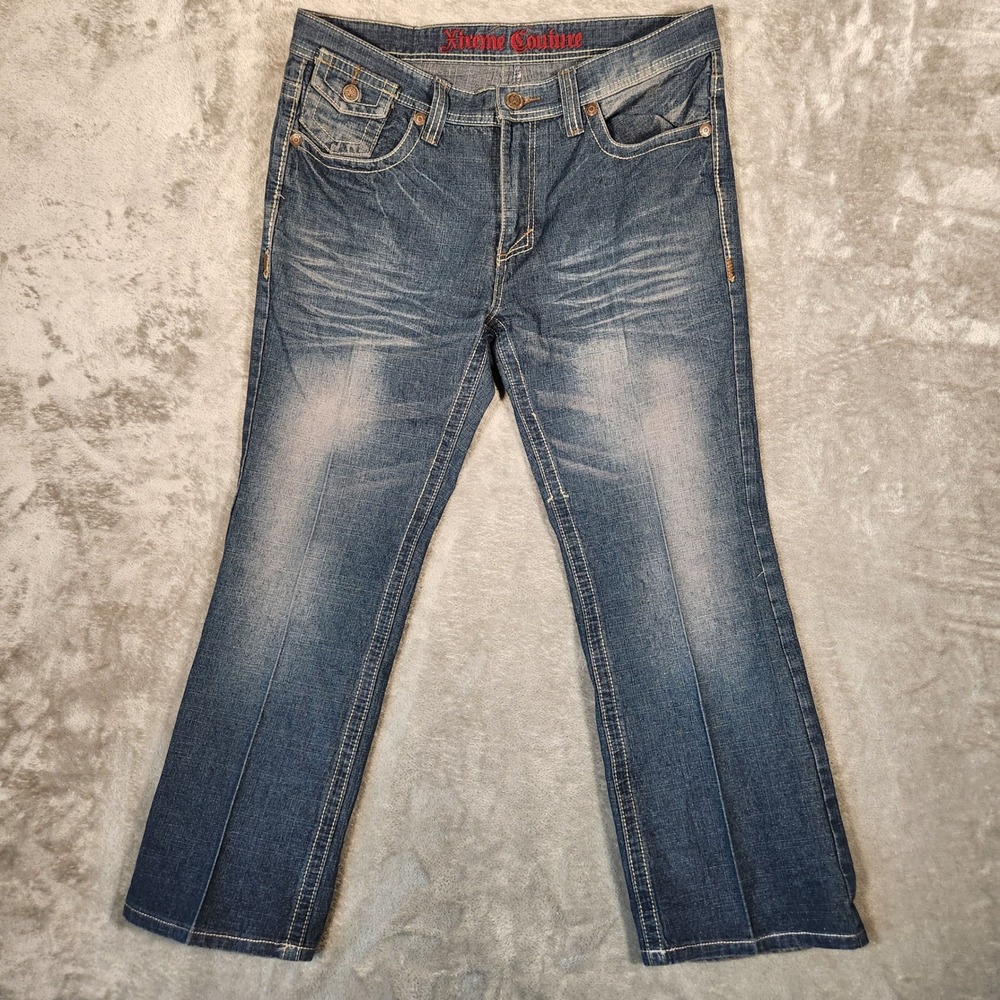 Xtreme Couture Jeans Mens 34x30 Blue Excellent Cross Studded Y2K MMA Denim